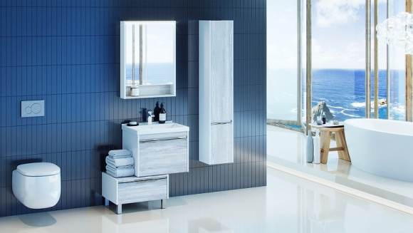 Зеркальный шкаф Aquaton Капри 60 1A230302KPDA0 с подсветкой Бетон пайн Белый