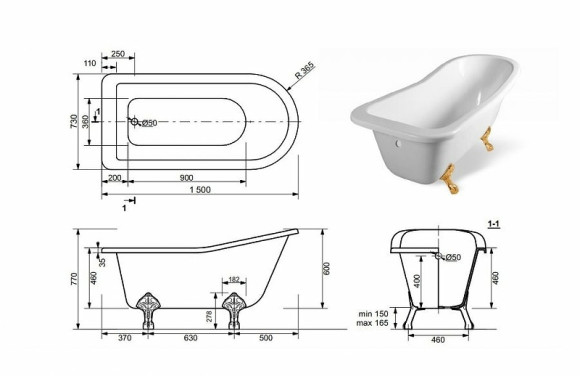 Ванна из искусственного камня Эстет Царская 150х73 ФР-00001653 без гидромассажа Ванна из искусственного камня Эстет Царская 150х73 ФР-00001653 без гидромассажа