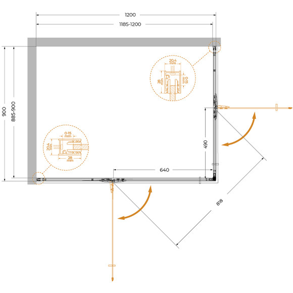 Душевой уголок Cezares Liner 120x90 L LINER-AH-2-120/90-C-Cr-L профиль Хром стекло прозрачное
