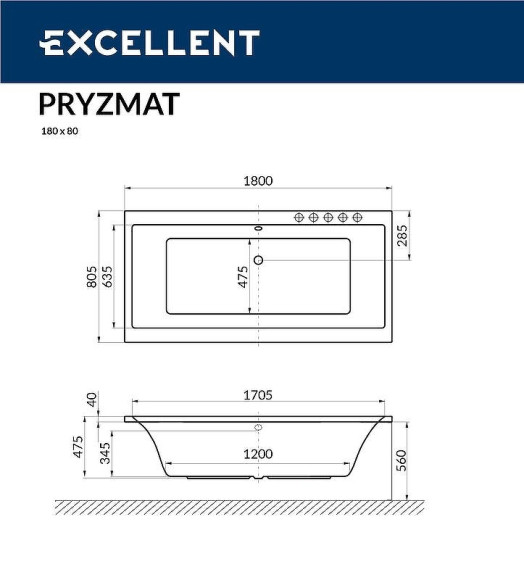 Акриловая ванна Excellent Pryzmat Slim 180x80 WAEX.PRY18S.ULTRA.CR с гидромассажем