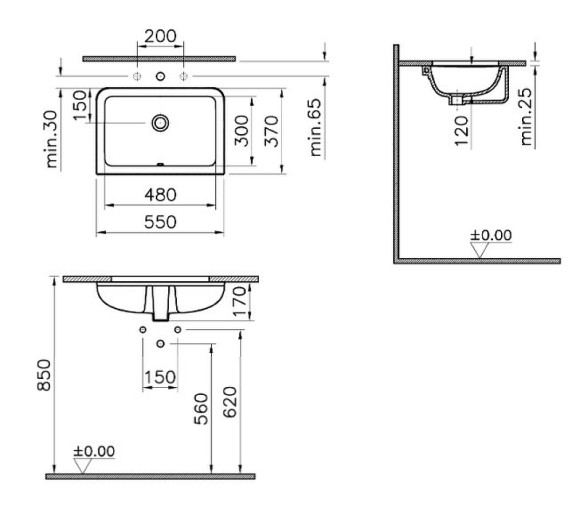 Раковина Vitra S20 55 7475B003-0618 Белая