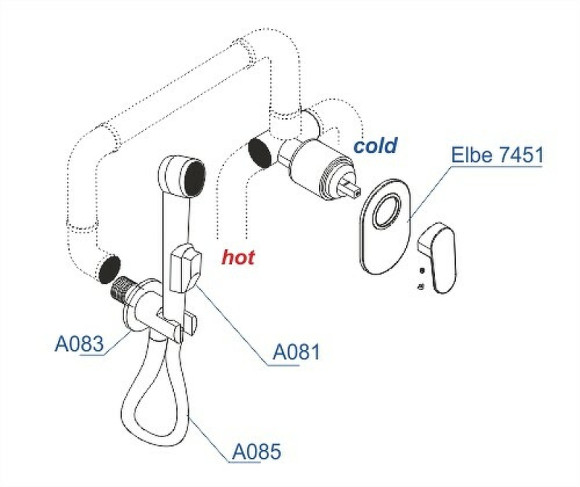 Гигиенический душ со смесителем WasserKRAFT Elbe A117451 Черный матовый