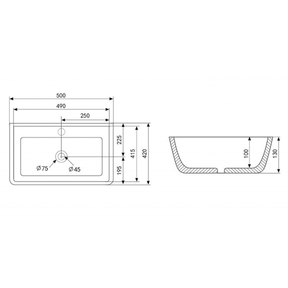 Раковина Abber Rechteck 50 AC2203MSB Синяя матовая