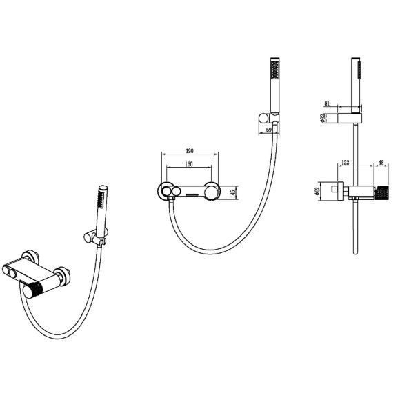 Смеситель для ванны Boheme Stick 123-SGM.2 Оружейная сталь глянцевая