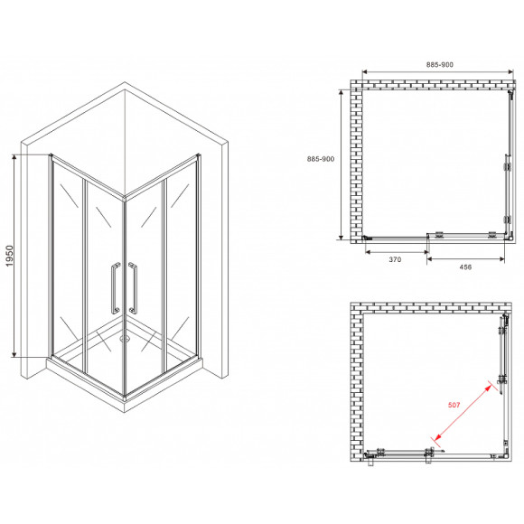 Душевой уголок Abber Schwarzer Diamant 90x90 AG02090BDTH профиль Черный стекло тонированное
