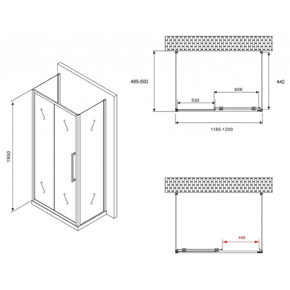 Душевой уголок Abber Schwarzer Diamant 120x50 AG30120BH-S50B-S50B профиль Черный стекло прозрачное Душевой уголок Abber Schwarzer Diamant 120x50 AG30120BH-S50B-S50B профиль Черный стекло прозрачное