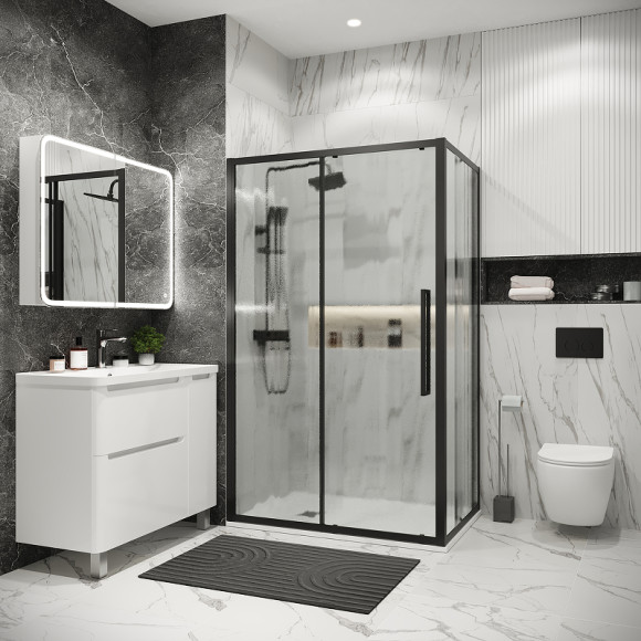 Душевой уголок Grossman Cosmo 110х70 120.K33.02.1170.21.02 профиль Черный матовый стекло шиншилла Душевой уголок Grossman Cosmo 110х70 120.K33.02.1170.21.02 профиль Черный матовый стекло шиншилла