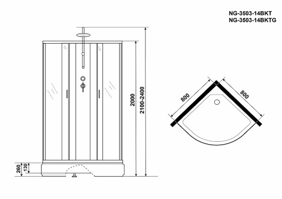 Душевая кабина Niagara Classic 80x80 NG-3503-14BKTG с гидромассажем Душевая кабина Niagara Classic 80x80 NG-3503-14BKTG с гидромассажем
