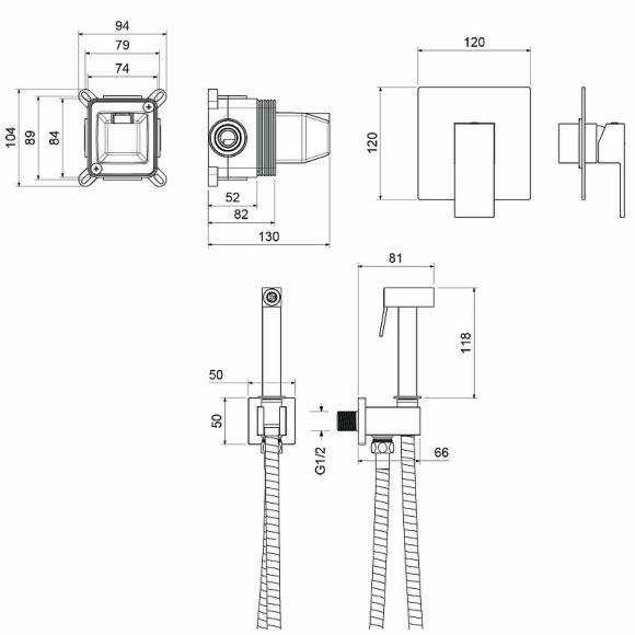 Гигиенический душ со смесителем Aquatek Либра AQ1619MB Черный матовый