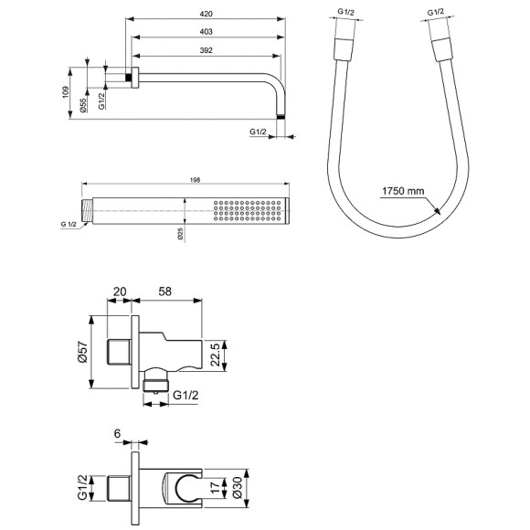 Комплект верхнего и ручного душа Ideal Standard Ideal Rain BD389AA Хром Комплект верхнего и ручного душа Ideal Standard Ideal Rain BD389AA Хром
