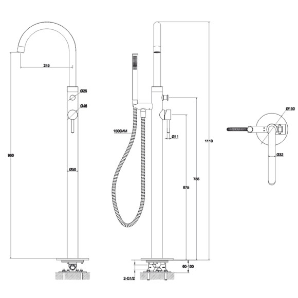 Смеситель для ванны Whitecross Y brushed nickel Y1233NIB Брашированный никель Смеситель для ванны Whitecross Y brushed nickel Y1233NIB Брашированный никель