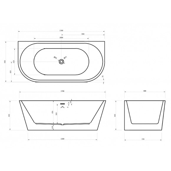 Акриловая ванна Abber 170х80 AB9216-1.7MW без гидромассажа Акриловая ванна Abber 170х80 AB9216-1.7MW без гидромассажа
