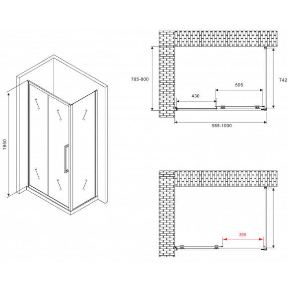 Душевой уголок Abber Schwarzer Diamant 100x80 AG30100BMH-S80BM профиль Черный стекло матовое Душевой уголок Abber Schwarzer Diamant 100x80 AG30100BMH-S80BM профиль Черный стекло матовое