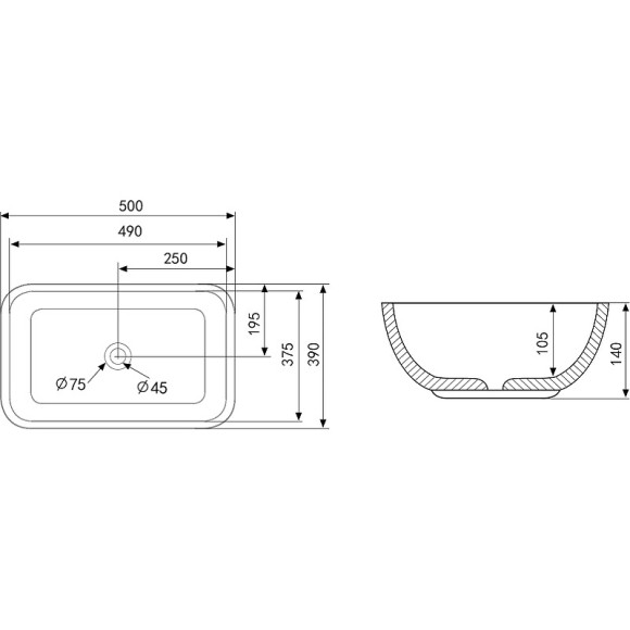 Раковина-чаша Abber Rechteck 46 AC2200MB Черная матовая Раковина-чаша Abber Rechteck 46 AC2200MB Черная матовая