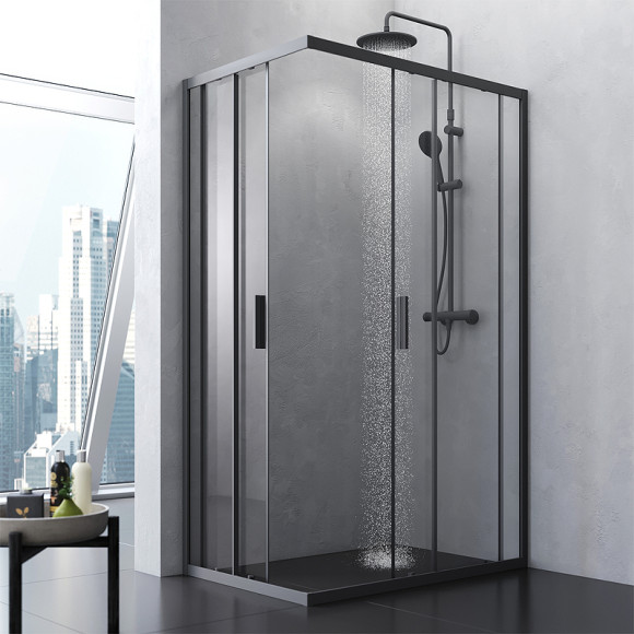 Комплект душевого уголка с душевой системой и аксессуарами AM.PM Gem S 120x80 WK93ER профиль Черный матовый стекло прозрачное Комплект душевого уголка с душевой системой и аксессуарами AM.PM Gem S 120x80 WK93ER профиль Черный матовый стекло прозрачное