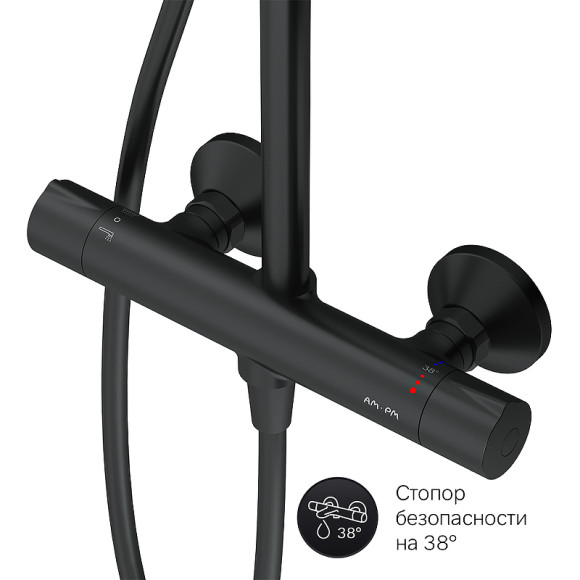 Комплект душевого уголка с душевой системой и аксессуарами AM.PM Gem S 120x80 WK93ER профиль Черный матовый стекло прозрачное Комплект душевого уголка с душевой системой и аксессуарами AM.PM Gem S 120x80 WK93ER профиль Черный матовый стекло прозрачное