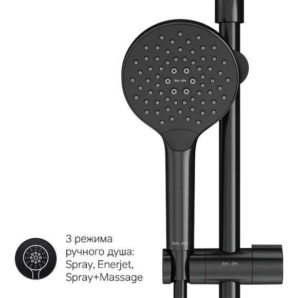 Комплект душевого уголка с душевой системой и аксессуарами AM.PM Gem S 120x80 WK93ER профиль Черный матовый стекло прозрачное Комплект душевого уголка с душевой системой и аксессуарами AM.PM Gem S 120x80 WK93ER профиль Черный матовый стекло прозрачное