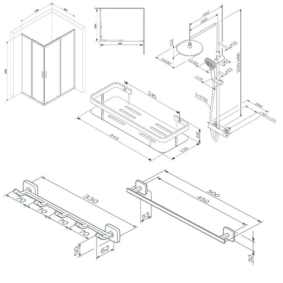 Комплект душевого уголка с душевой системой и аксессуарами AM.PM Gem S 120x80 WK93ER профиль Черный матовый стекло прозрачное Комплект душевого уголка с душевой системой и аксессуарами AM.PM Gem S 120x80 WK93ER профиль Черный матовый стекло прозрачное