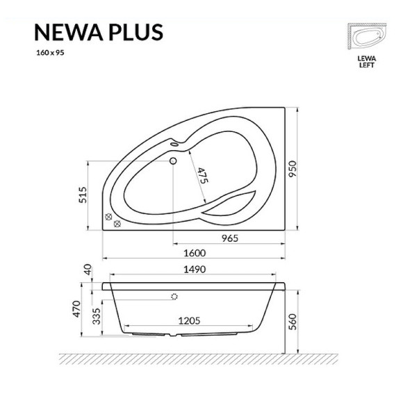 Акриловая ванна Excellent Newa Plus 160х95 L WAEX.NEL16WH без гидромассажа Акриловая ванна Excellent Newa Plus 160х95 L WAEX.NEL16WH без гидромассажа