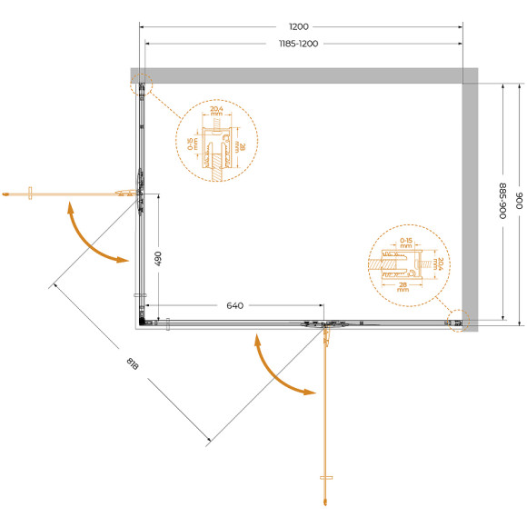 Душевой уголок Cezares Liner 120x90 R LINER-AH-2-120/90-C-Cr-R профиль Хром стекло прозрачное