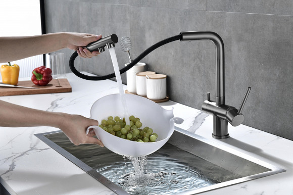 Смеситель для кухни Paulmark Serpentine Se213222-GM Вороненая сталь