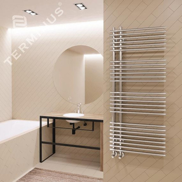 Водяной полотенцесушитель Terminus Астра П20 70х1000 4670078530493 Хром, нижнее подключение, G 1/2" ВР, с комплектом вентилей