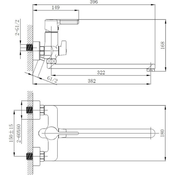 Смеситель для ванны Haiba HB22814-7 универсальный Черный матовый