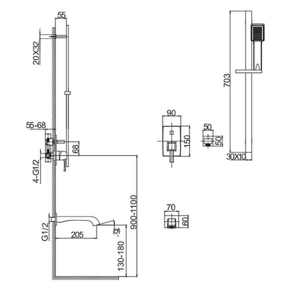 Смеситель для ванны Caprigo Diamante 50-210-crm Хром