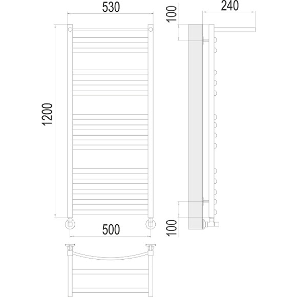 Водяной полотенцесушитель Terminus Енисей П15 500x1200 4670078529589 с полкой Хром, нижнее подключение, G 1/2" ВР, с угловым соединением Водяной полотенцесушитель Terminus Енисей П15 500x1200 4670078529589 с полкой Хром, нижнее подключение, G 1/2" ВР, с угловым соединением