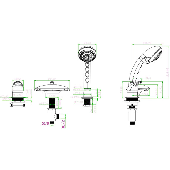 Смеситель на борт ванны Boheme Niagara 397 Бронза
