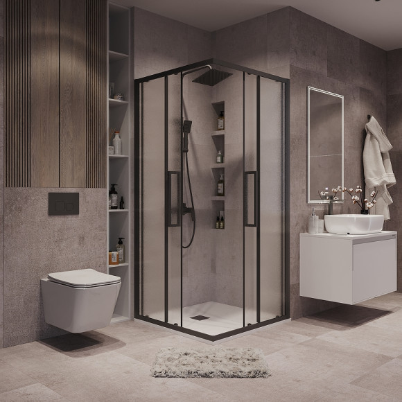 Душевой уголок Grossman Cosmo 100х100 300.K33.02.1010.21.02 профиль Черный матовый стекло шиншилла Душевой уголок Grossman Cosmo 100х100 300.K33.02.1010.21.02 профиль Черный матовый стекло шиншилла