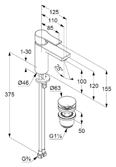 Смеситель для раковины Kludi Zenta SL 482980565 Хром