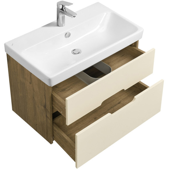 Тумба с раковиной Aquaton Оливия 80 1A2831K0OLVG0 подвесная Бежевый Дуб веллингтон