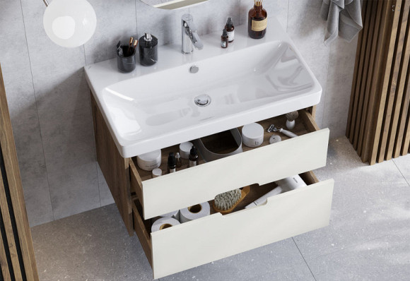 Тумба с раковиной Aquaton Оливия 80 1A2831K0OLVG0 подвесная Бежевый Дуб веллингтон