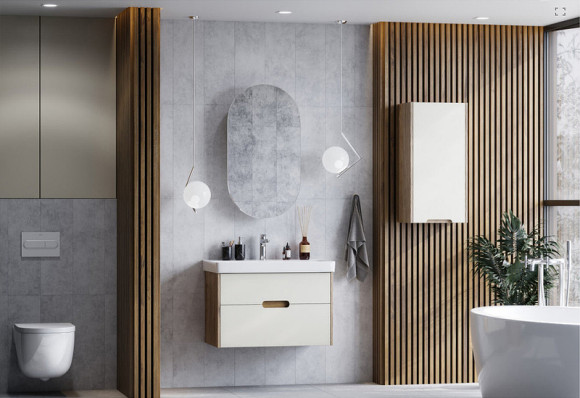 Тумба с раковиной Aquaton Оливия 80 1A2831K0OLVG0 подвесная Бежевый Дуб веллингтон