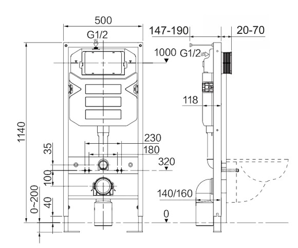 Комплект унитаза с инсталляцией Ceramicanova Metropol CN4002MB_1001CH_1000 с сиденьем Микролифт и клавишей смыва Хром