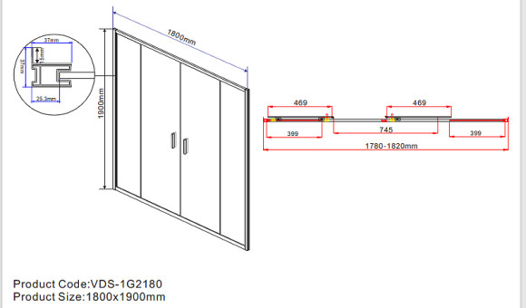 Душевая дверь Vincea Garda 180 VDS-1G2180CH профиль Хром стекло шиншилла