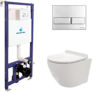 Комплект унитаза AQUAme AQM2002 с инсталляцией Koller Pool DUNE1200SL+Neon с сиденьем Микролифт и клавишей смыва Хром