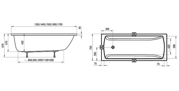 Акриловая ванна Ravak Classic II 150x70 CC31000000 без гидромассажа