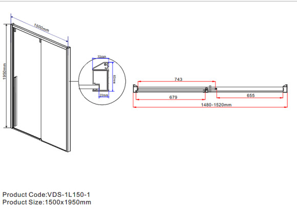 Душевая дверь Vincea Lugano 150 VDS-1L150CL-1 профиль Хром стекло прозрачное