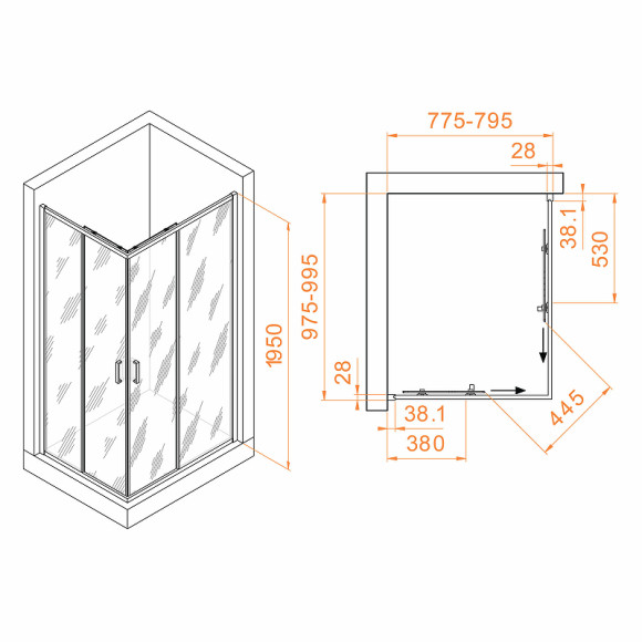 Душевой уголок RGW Passage PA-246 100x80 030824680-11 профиль Хром стекло прозрачное