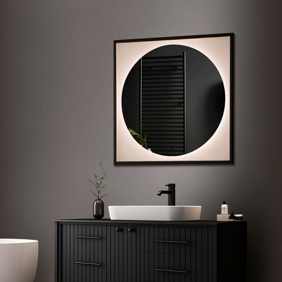 Зеркало Abber See 80 AG6117SCRB с подсветкой Черное с бесконтактным выключателем и диммером