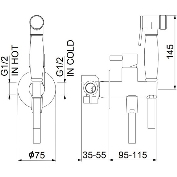 Гигиенический душ со смесителем Webert Elio EL870301345 Никель матовый