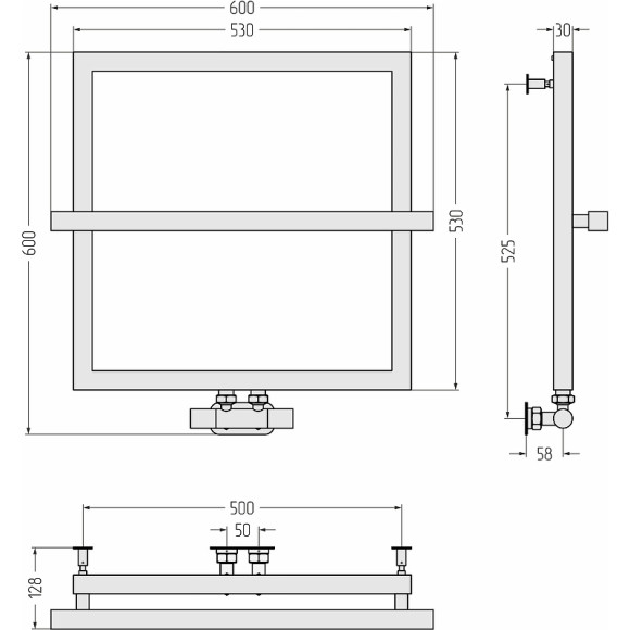 Водяной полотенцесушитель Сунержа Штиль EU50+ 530х530 00-0256-5353 Хром