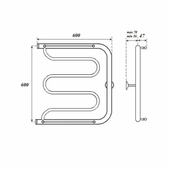Водяной полотенцесушитель Point Фокстрот PN25666P 600x600 с полкой Хром