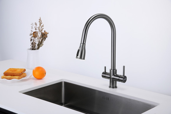 Смеситель для кухни Paulmark Lange La214212-GM Вороненая сталь