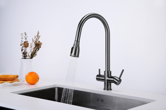 Смеситель для кухни Paulmark Lange La214212-GM Вороненая сталь