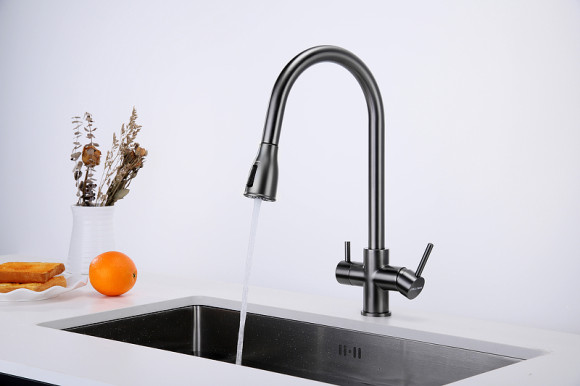 Смеситель для кухни Paulmark Lange La214212-GM Вороненая сталь