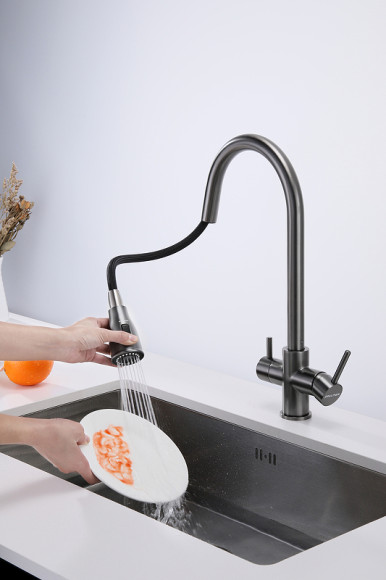 Смеситель для кухни Paulmark Lange La214212-GM Вороненая сталь