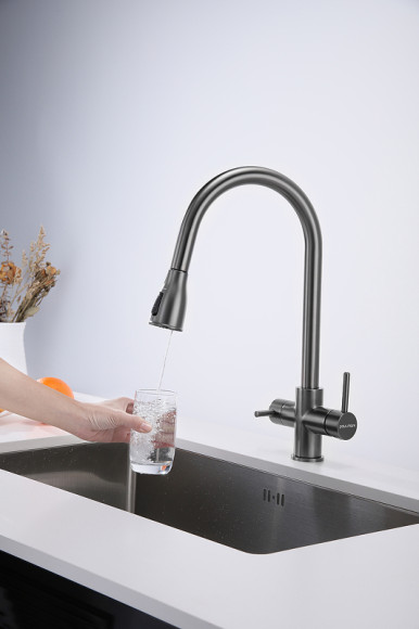 Смеситель для кухни Paulmark Lange La214212-GM Вороненая сталь